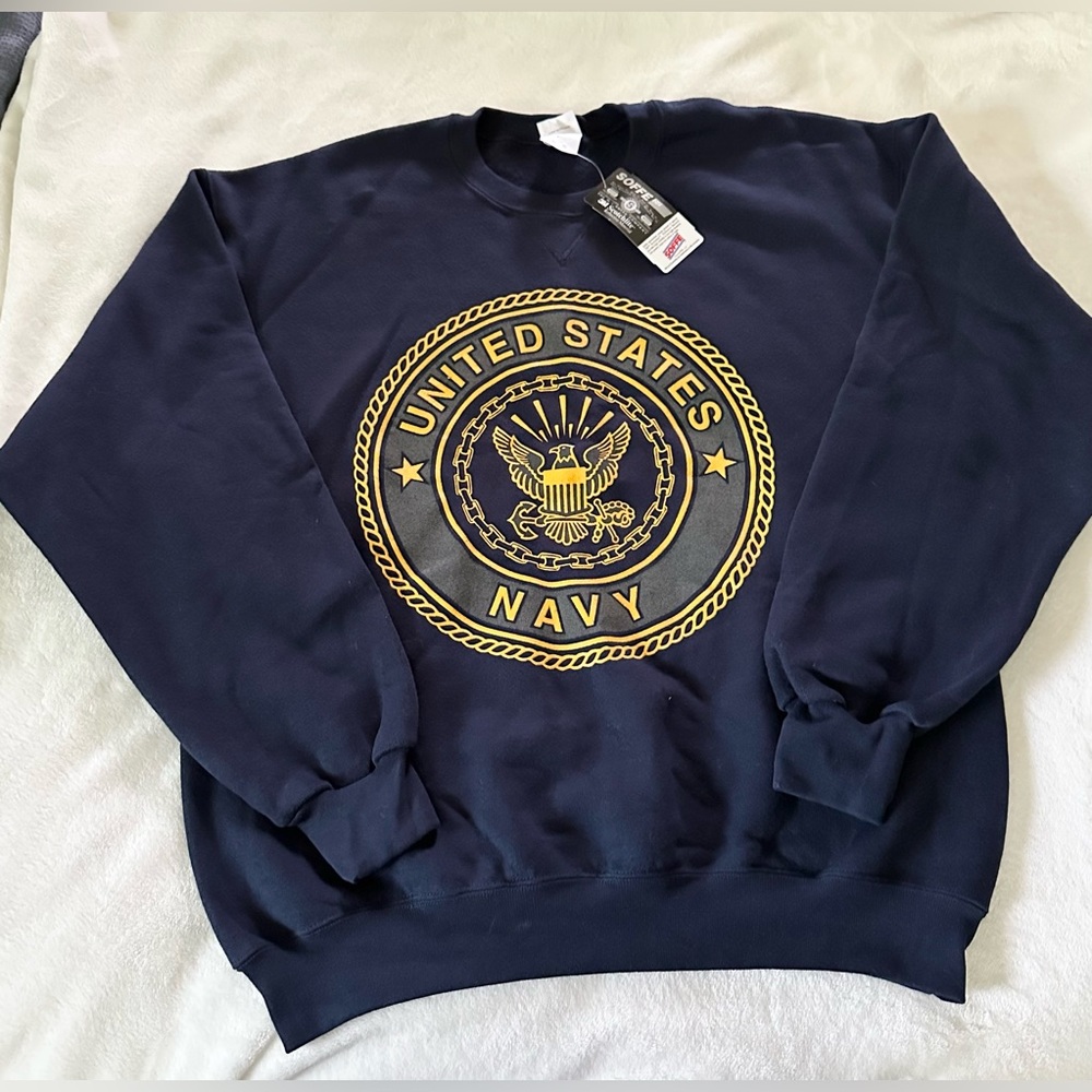 NEW Vintage US Navy Crewneck Sweatshirt Soffe Tag USA Back Spellout Mens Large